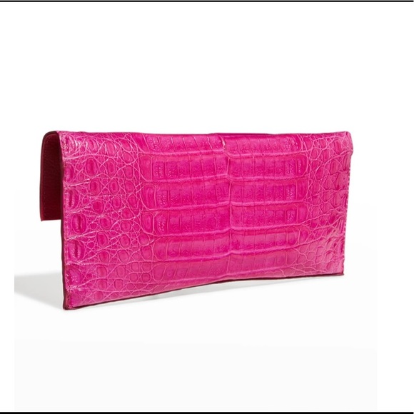 Maria Oliver Fuchsia Gracia Crocodile Clutch Bag with Detachable Shoulder Chain - Picture 6 of 7